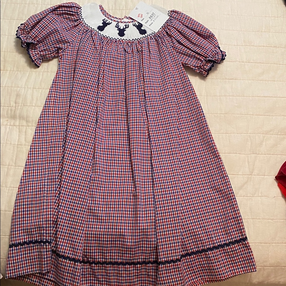 Classic Red and Blue Checkered Kids Dress